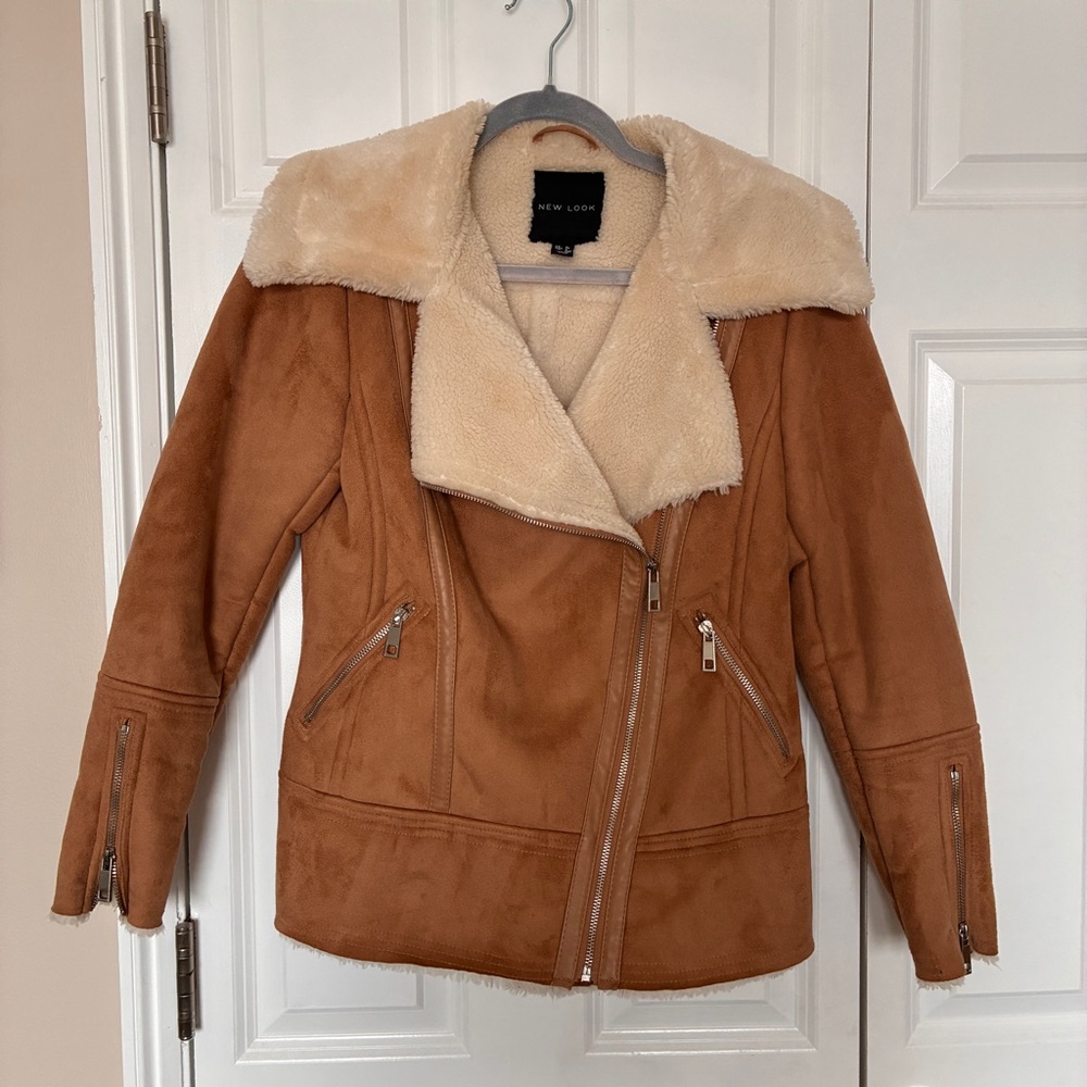 New Look Women's Brown Teddy Jacket with Cream Lining